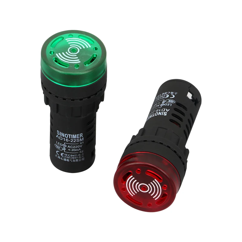 AC 220V 380V DC 24V 12V 22mm LED Flash Buzzer Signal Light Warning Beep Alarm Sound Blinker Indicator Red Green Yellow AD16-22SM