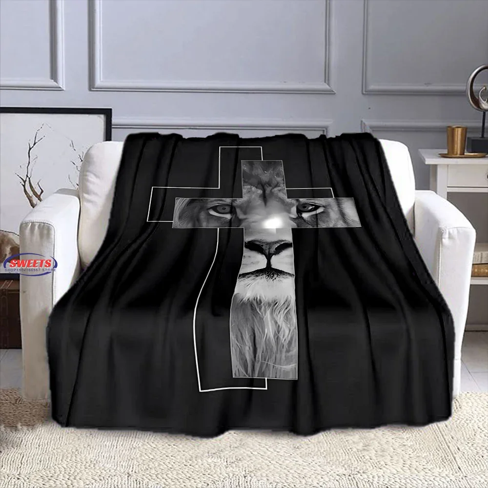 1PC Warm and Cozy Flannel Blanket, Cross Jesus Blanket, Sofa Bedroom Office Leisure Nap Cover Blanket, Machine Washable Blanket
