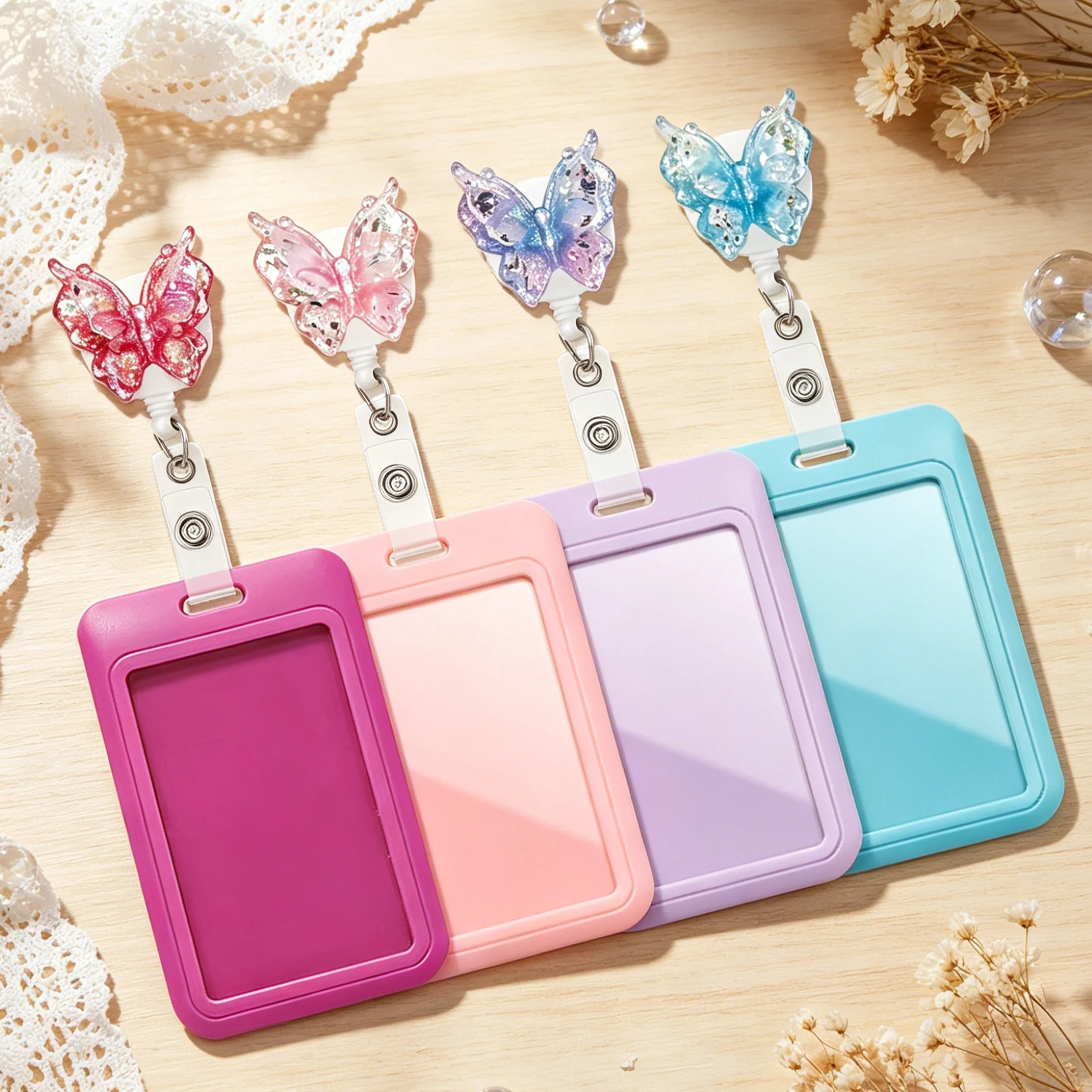 1pc Sparkling Butterfly Nurse Badge Reel Retractable Set for Women, with ID Badge Holder, Cute Badge Holder for Bus Card
