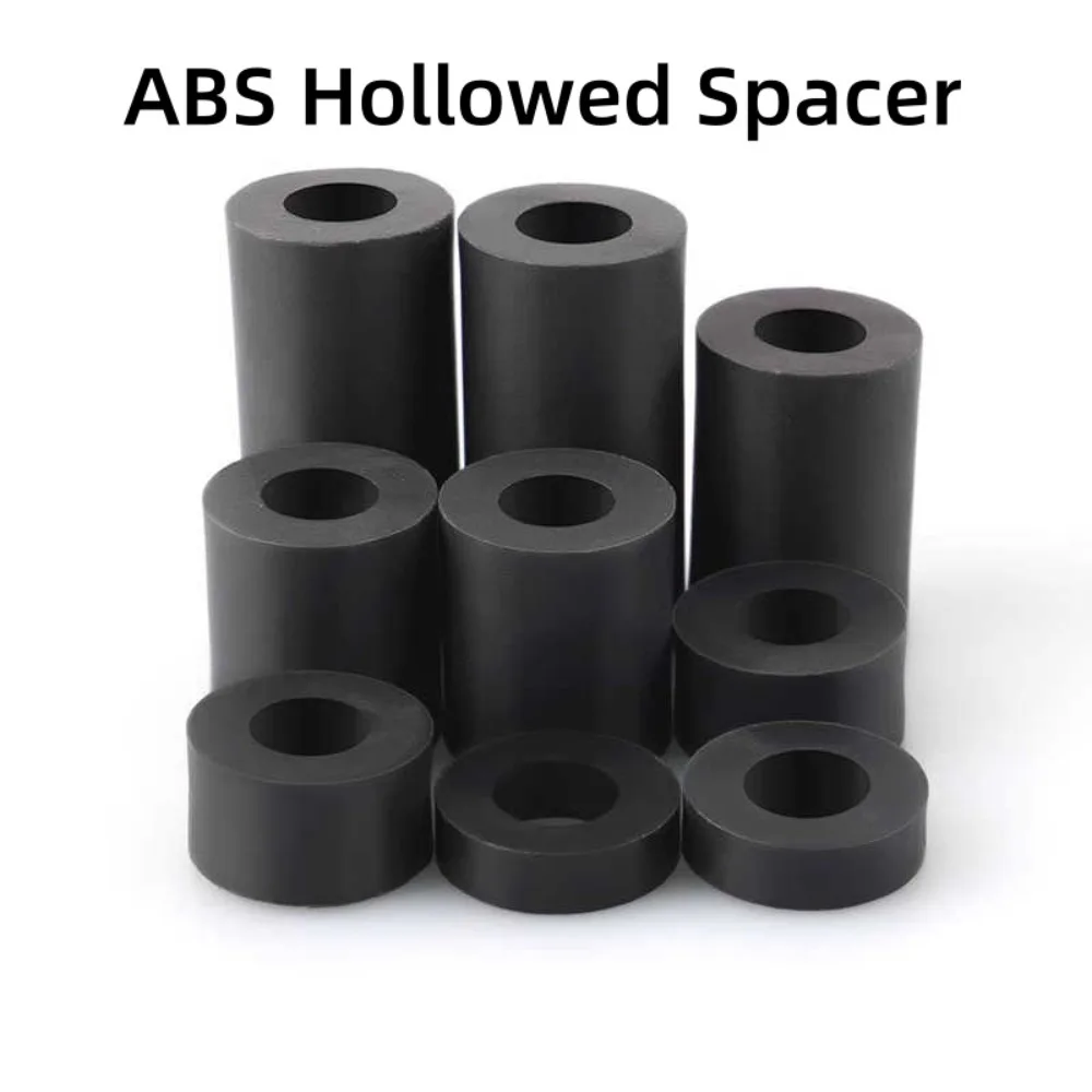 Black ABS Nylon Spacers, M8/M10/M14 Non-Threaded Hollow Standoff Washers, OD 14/16/18mm L 3-50mm PCB Screw Columns