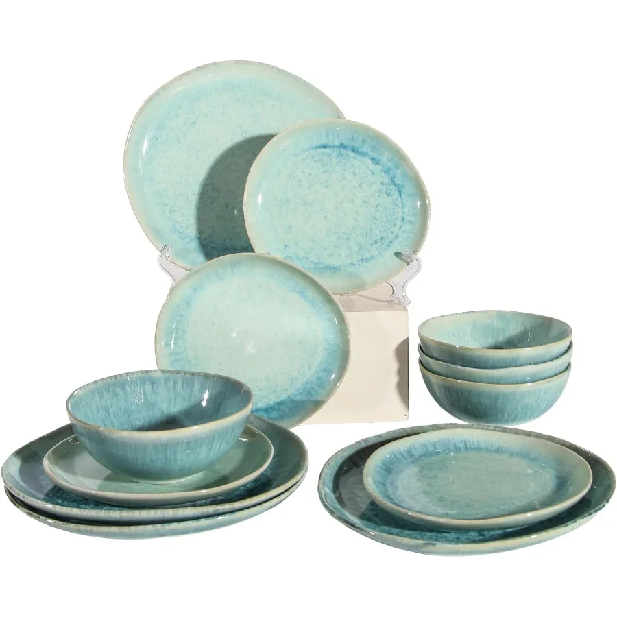 

Decosignature Современный керамический набор посуды из 12 предметов для 4 посудомоечных машин в микроволновой печи и безопасных кухонных тарелок и мисок, которые можно штабелировать