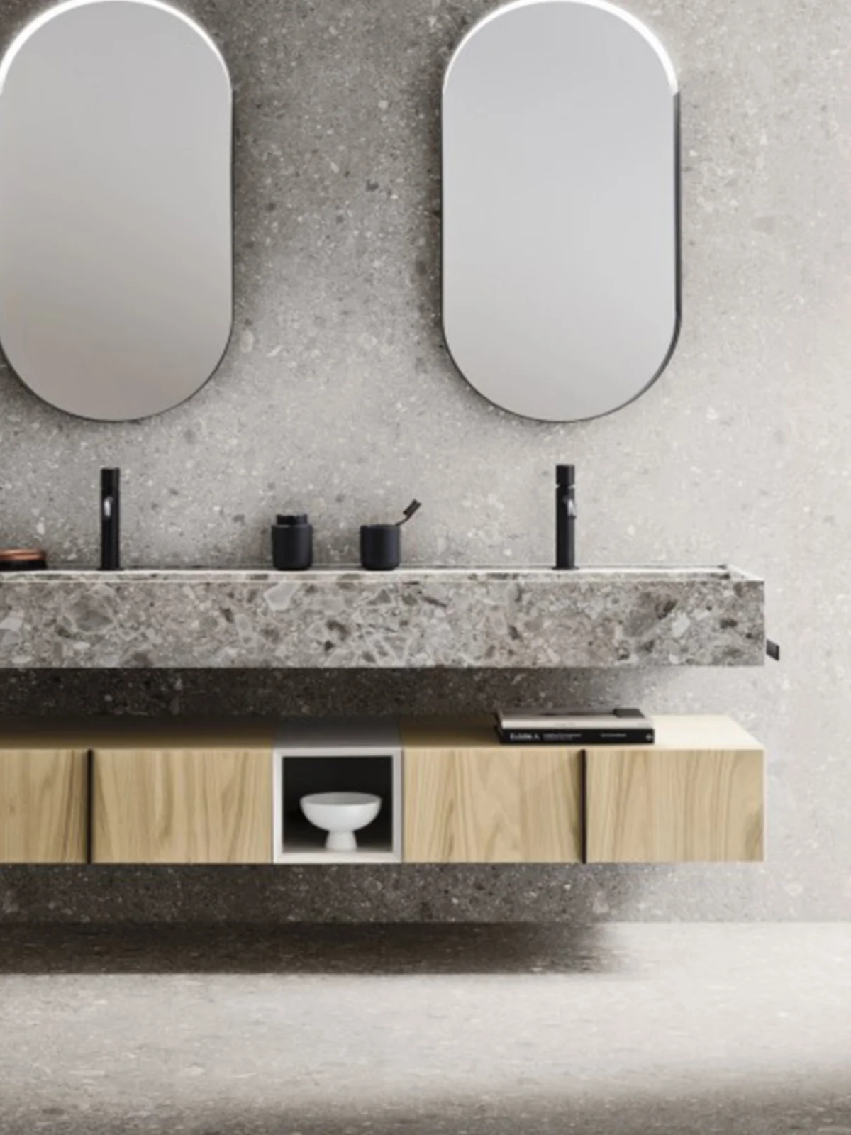 Rock slab integrated basin bathroom cabinet combined bathroom sink toilet face wash station