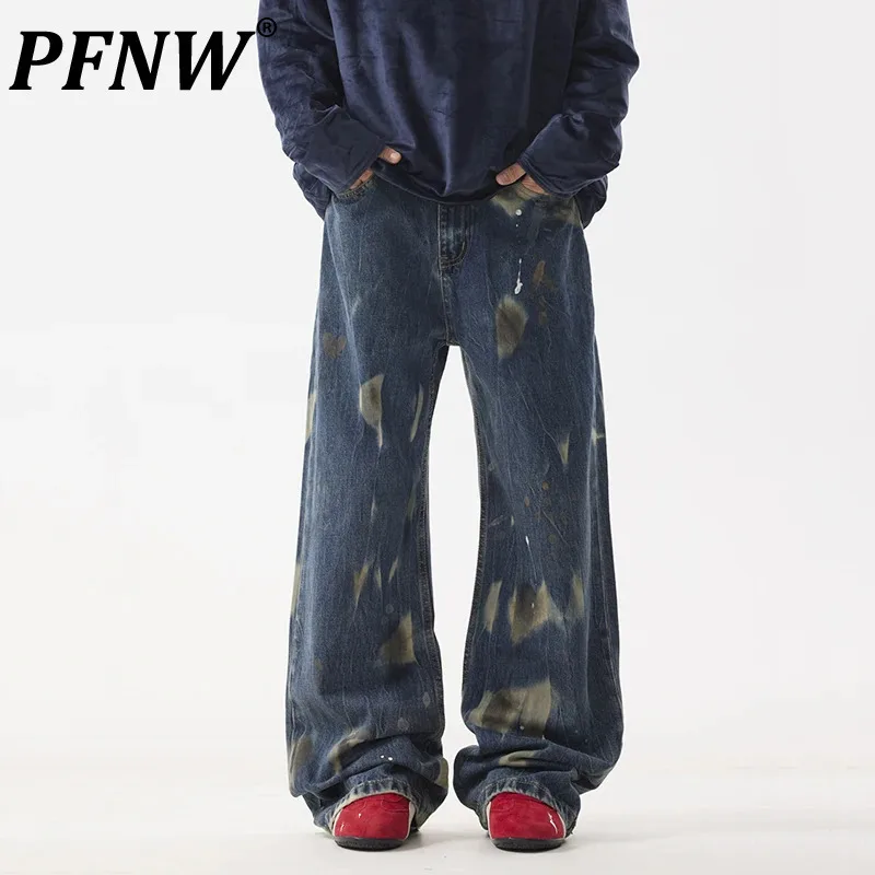 PFNW American High Street Old Splash Ink Vintage Jeans Nische Lose Gerade Herren Casual Denim Hosen 2024 Neue Hosen 28W5434