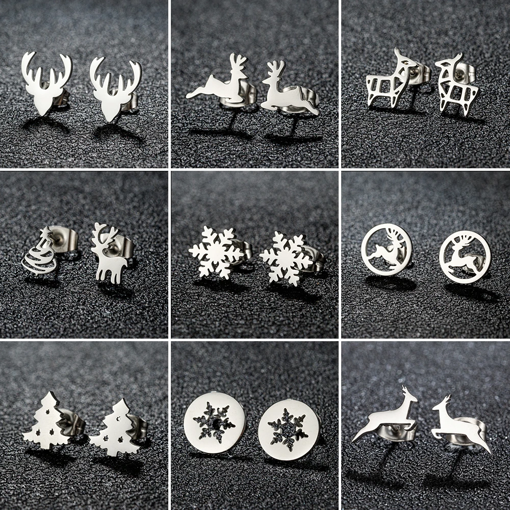 Fashion Stainless Steel Deer Head Snow Earring Animal Earrings For Women Ear Piercing Stud Earring Femme Simple Jewelry Diy