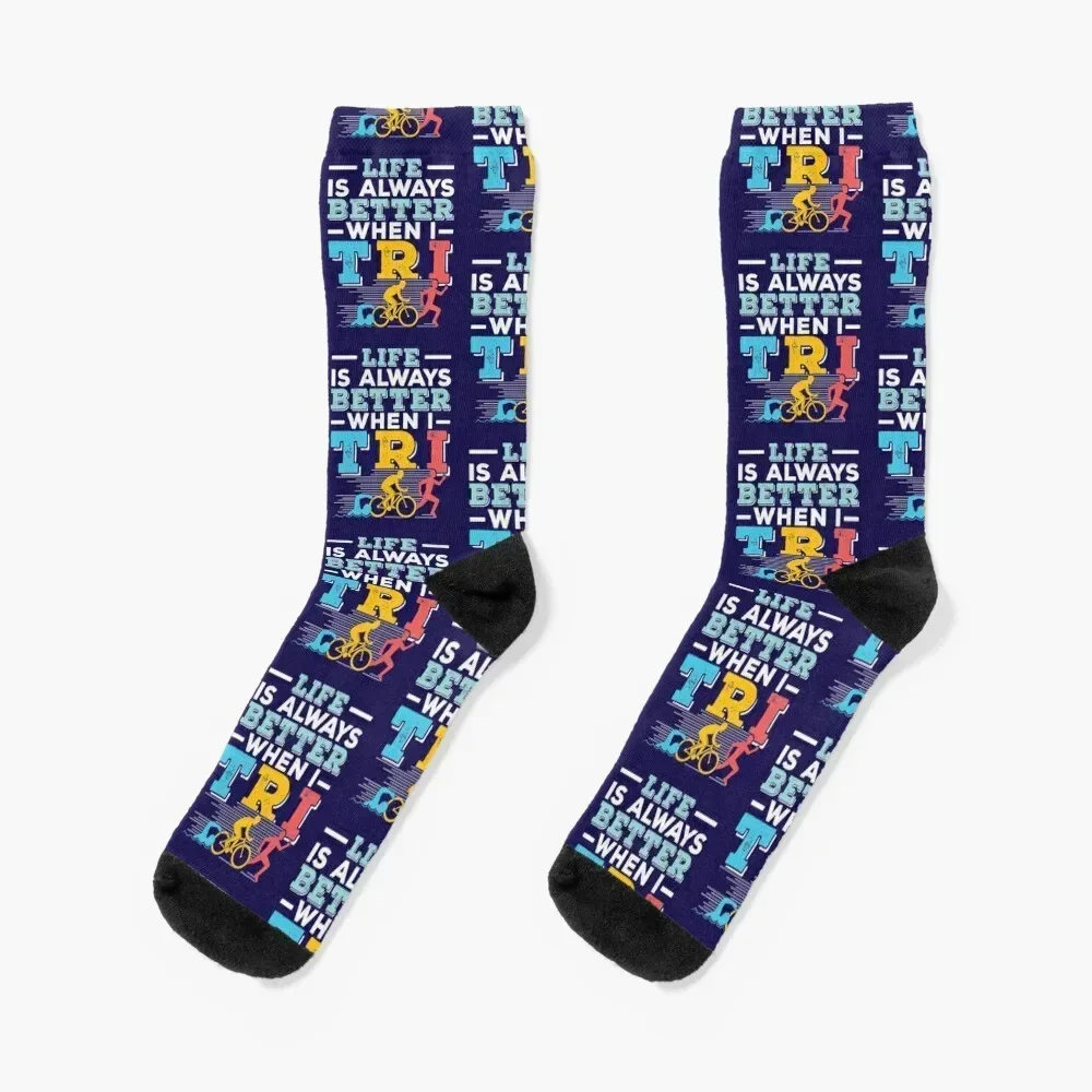 

Triathlon Life Is Better When I Tri Socks sports stockings Run Socks Women's Men's