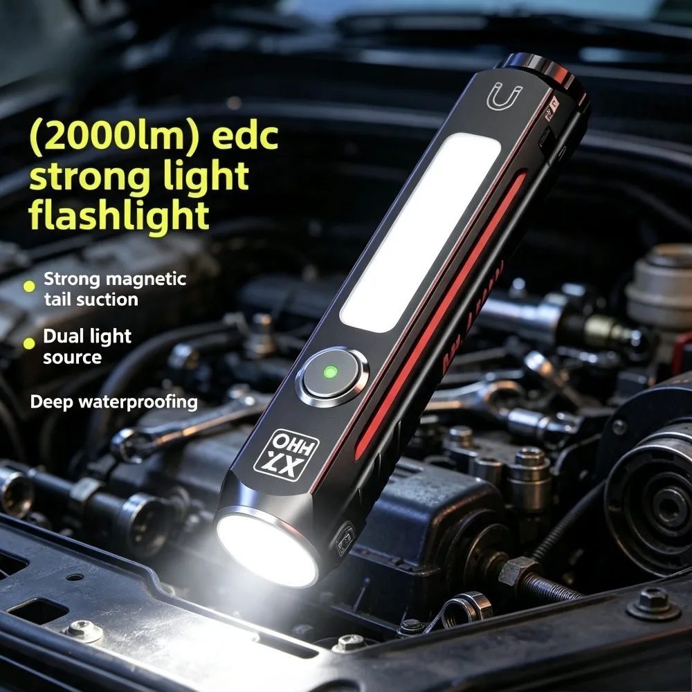 Super Bright LED Work Flashlight with Strong Magnetic Base Waterproof Multifunctional Work Torch for Auto Repair
