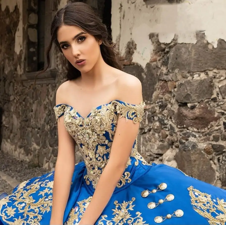 Vestido De quinceañera Azul Real, Charro mexicano, falda De lujo con volantes, Apliques De encaje, dulce 16. ° Vestido De graduación De Xv Años 15t, 2024