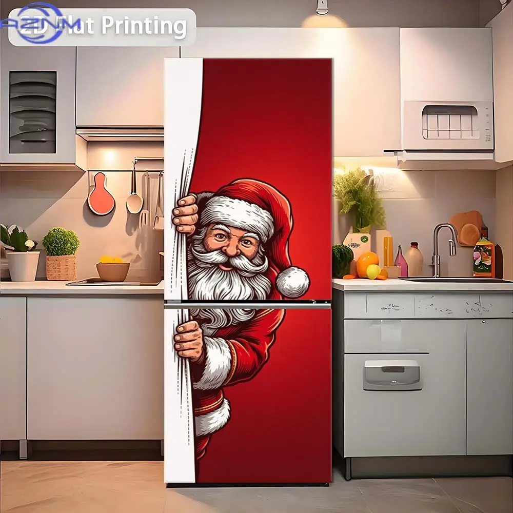 2D Flat Printing 1pc Santa Claus Breaking Through the Wall Themed Refrigerator Sticker Exquisite Design Renovation