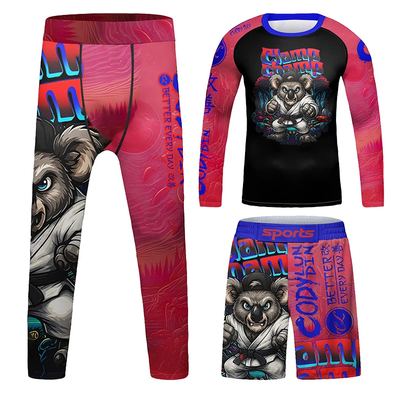 Hot Cody Kids MMA Muay Thai Jiu Jitsu Rashguard T-shirt+Shorts Sportswear Boys Children Boxing Clothing Basketball Running Sets