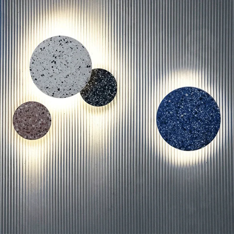 

Interior Modern Disc Shaped Terrazzo Nordic Style Indoor Wall Mount Light Living Room Bedroom Ceramic LED Sconce Decoration Lamp