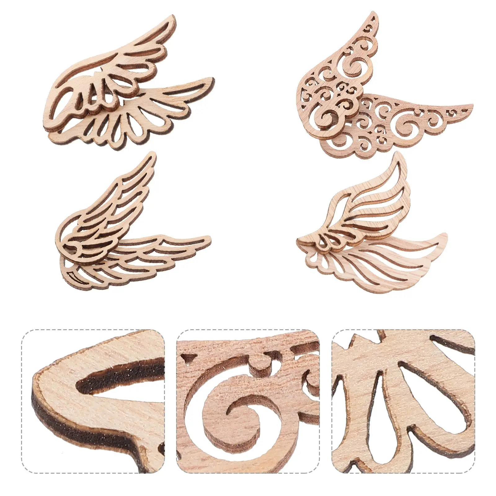 80pcs Styles DIY Angel Wings Wooden Chips Decorative Embellishments Crafts Scrapbook Hand-Made Graffiti Button Accessories