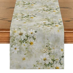 Camino de mesa de acuarela, decoración de mesa de cocina con margaritas florales de primavera para interiores y exteriores, decoración de fiesta en casa