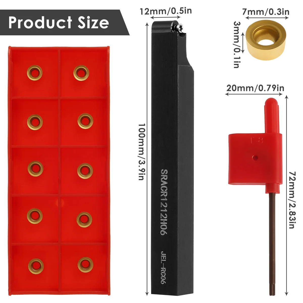 12mm Turning Tool Lathe Tool Holder Boring Bar Lathe Cutter Turning Rod 10 Pcs Carbide Inserts 1 Wrench SRACR1212H06 Indexable