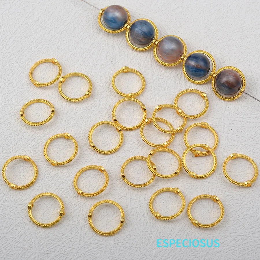 13MM Gold Plated Brass Connect Beads Frame Ring Through Hole Alloy Bead Circle For DIY Bracelet Beading Jewelry Making Supplies