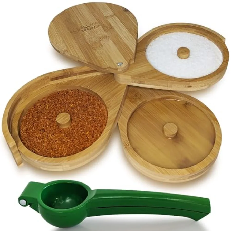 

Margarita Salt Rimmer Set 3 Tiered Bamboo Glass Rimmer Handheld Citrus Juicer Sugar and Salt Rimmer for Cocktails Cocktail Acco