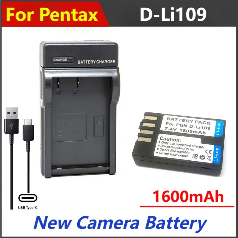 

1600mAh D-Li109 DLi109 Battery Charger For Pentax KR KP K2 K30 K50 K70 K500 KS1 KS2 K-S1 K-S2 K-R K-P K-2 K-30 K-50 K-70 K-500