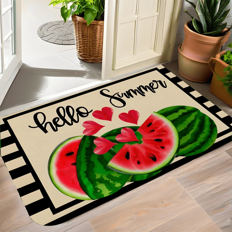 1pc Watermelon Love Theme Welcome Door Polyester Flannel With Medium Pile, Made Living Room, Bedroom, Bathroom, Kitchen And Laundry - Festival Home