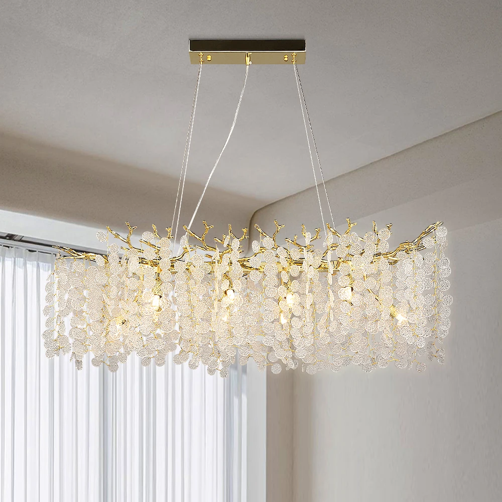 Modern Crystal Chandeliers Gold Money Tree Branch Pendant Lighting Round Ceiling Light Fixtures For Living Room Bedroom