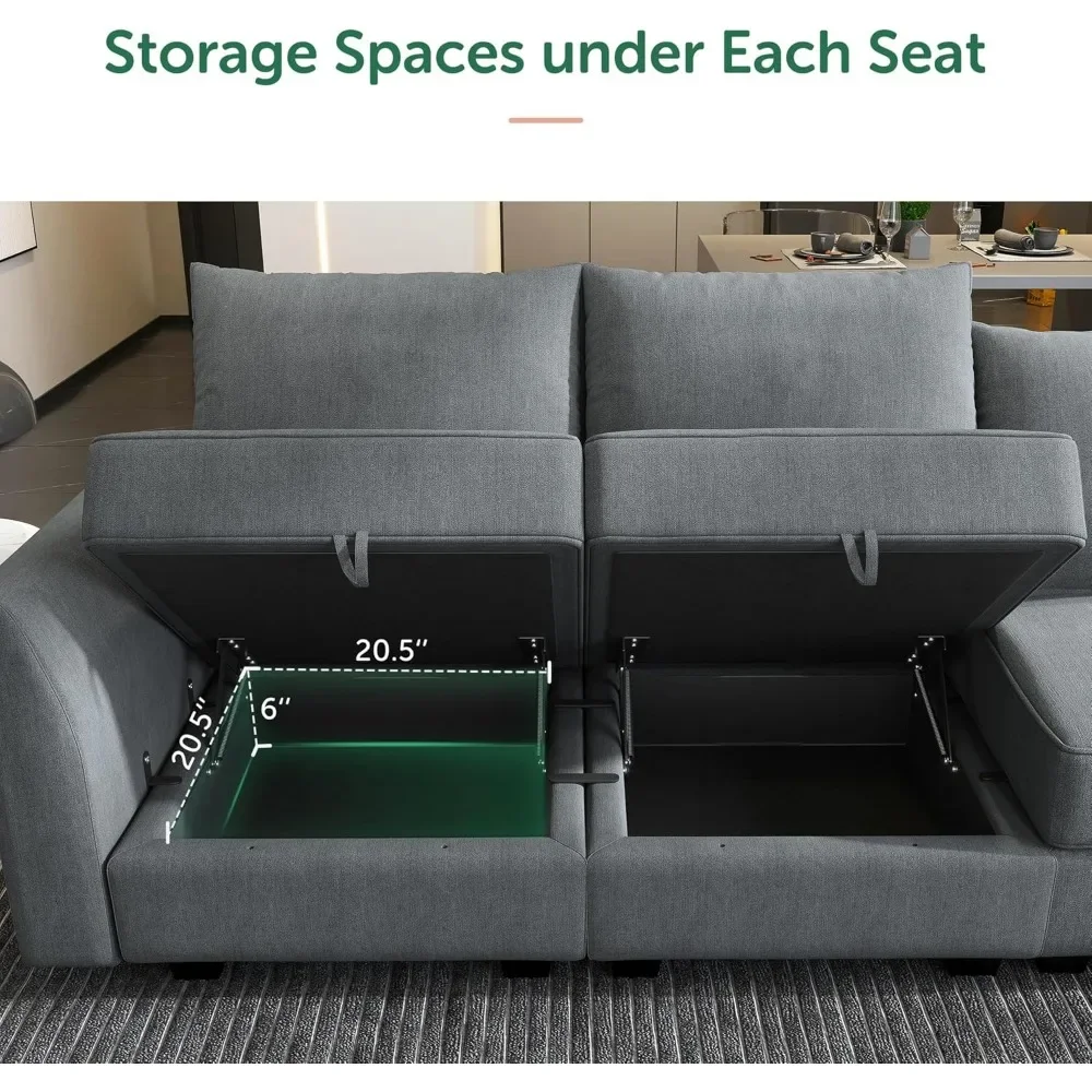 Modular Sectional Couch with Reversible Chaise L-Shape Sofa 4-Seat Corner Couch Modular Sofa with Storage Seat