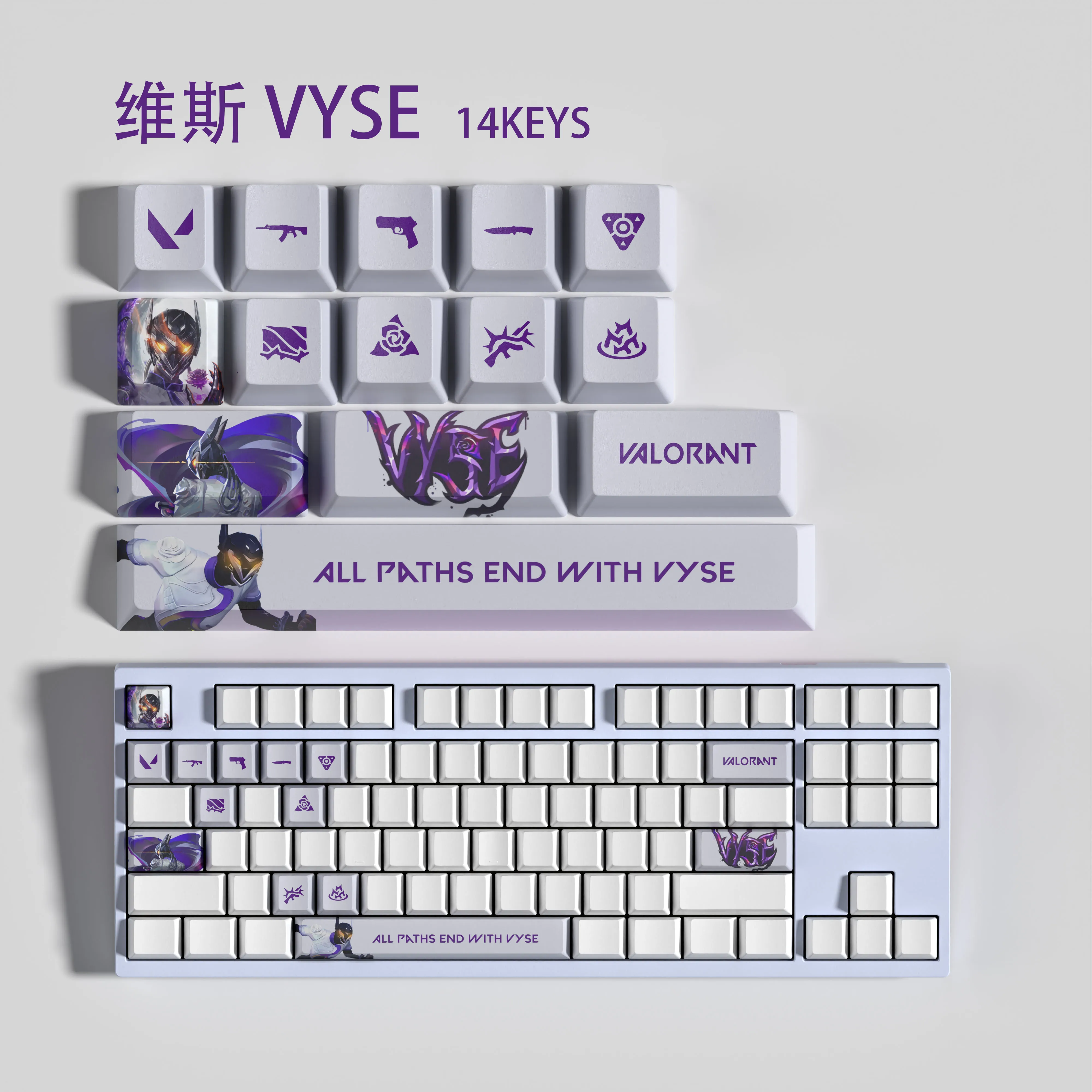 VYSE keycaps Valorant Keycaps OEM Profile 14Keys Mini Set PBT Dye Sub New Design