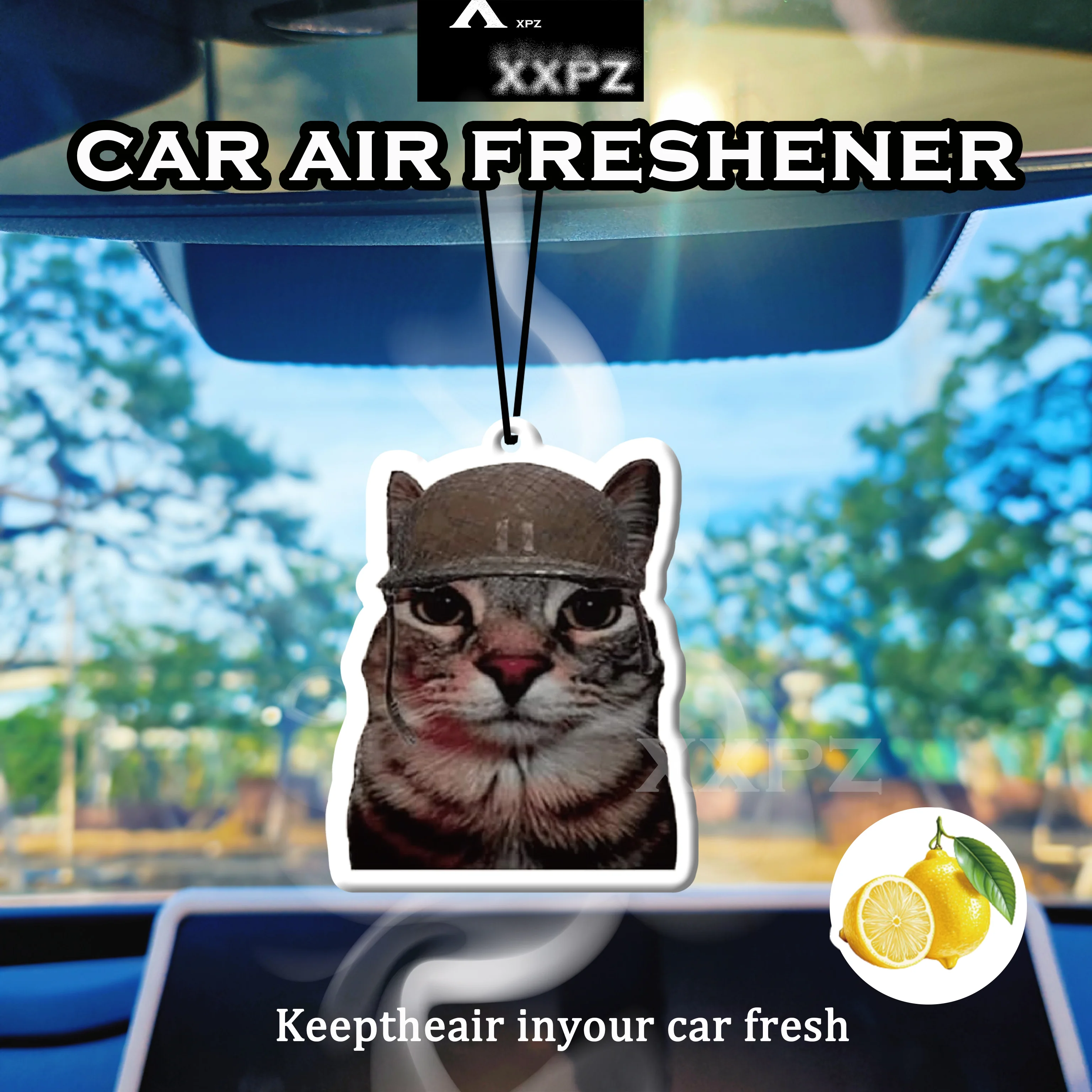 1/3 Piezas Ambientador para Coche con Diseño de Gato con Casco, Colgante para Coche, Aroma Dulce, Regalo para Amigos, Naranja