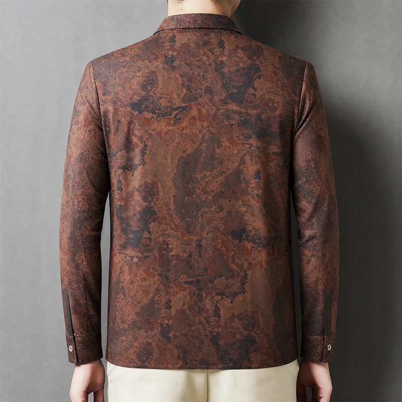 Mud Silk Reversible Shirts For Men Long Sleeved Print Luxurious Autumn Quality Genuine Silk 100% Skin-Friendly Camisas De Hombre