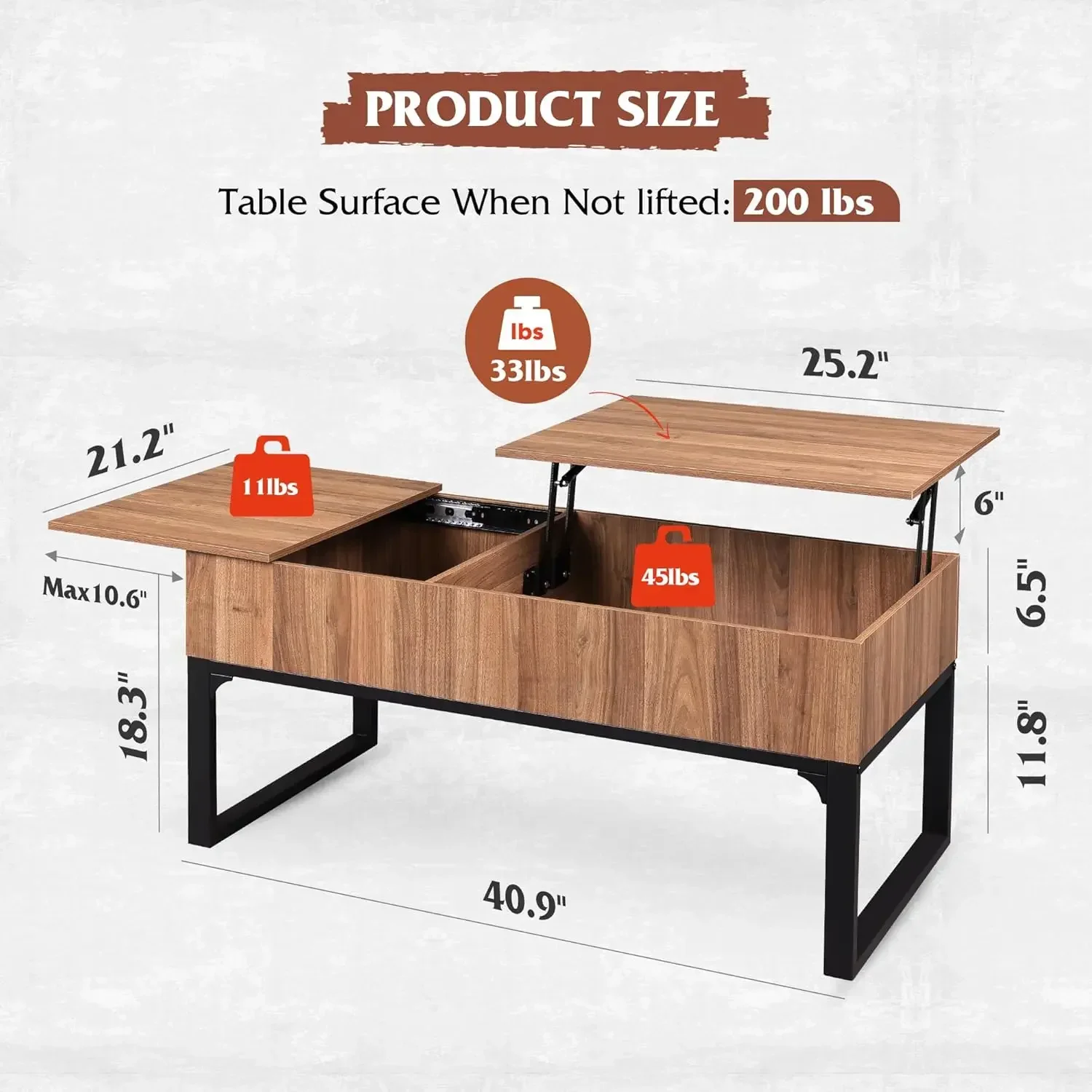 Lift Top Coffee Table with Storage, Coffee Table with Lifting Top & Sliding Top, Wood Coffee Table