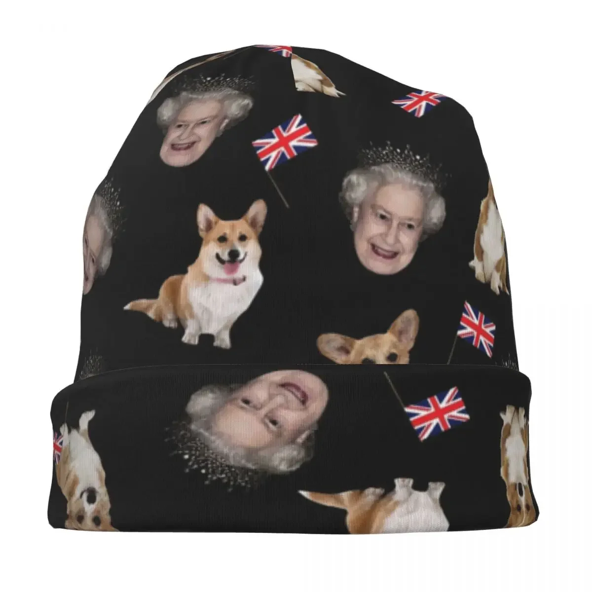 Queen Elizabeth And Corgis Bonnet Hats Knitting Hats Goth Outdoor Dog Lover Skullies Beanies Hats Men's Women Warm Dual-use Cap