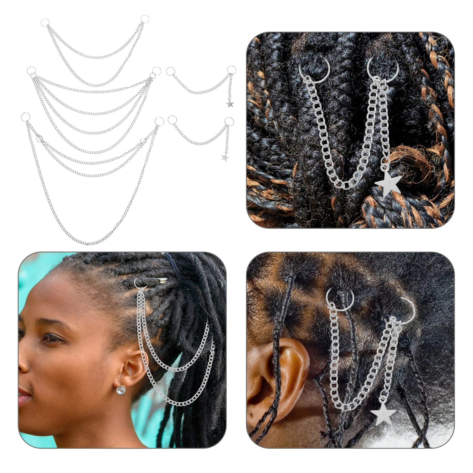 

5Pcs Hip Hop Braid Chain: Punk Style Metal Hair Chains for Women with Star Detail Headpiece for Street Dance Braided Hair