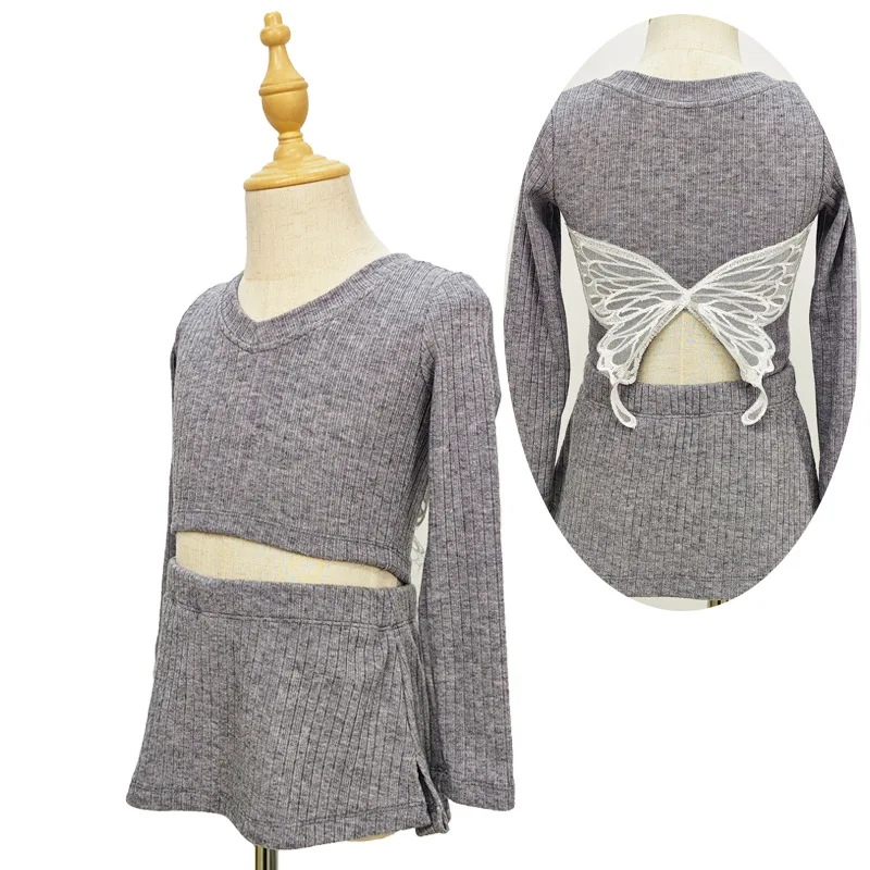 어린이 피부 친화적 편안한 댄스웨어 나비 스웨터 재킷 가을/겨울 세트 공연 의상 소녀 니트 탑