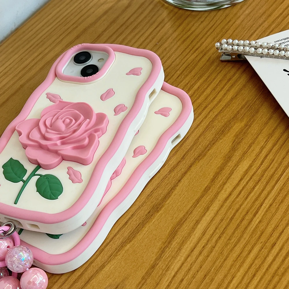 Dla iPhone 11 12 13 14 15 Pro Max 3D Cute Cartoon piękny kwiat róży miękkie silikonowe etui na telefon etui na tylną osłonę ochraniacz skóry