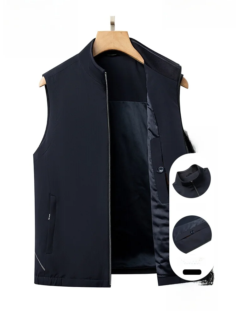 

Pierre Cardin Spring Autumn Milk Silk Stand Collar Vest New mid Age Men's Dad Svel Jaet Faion Urban Busin Casual