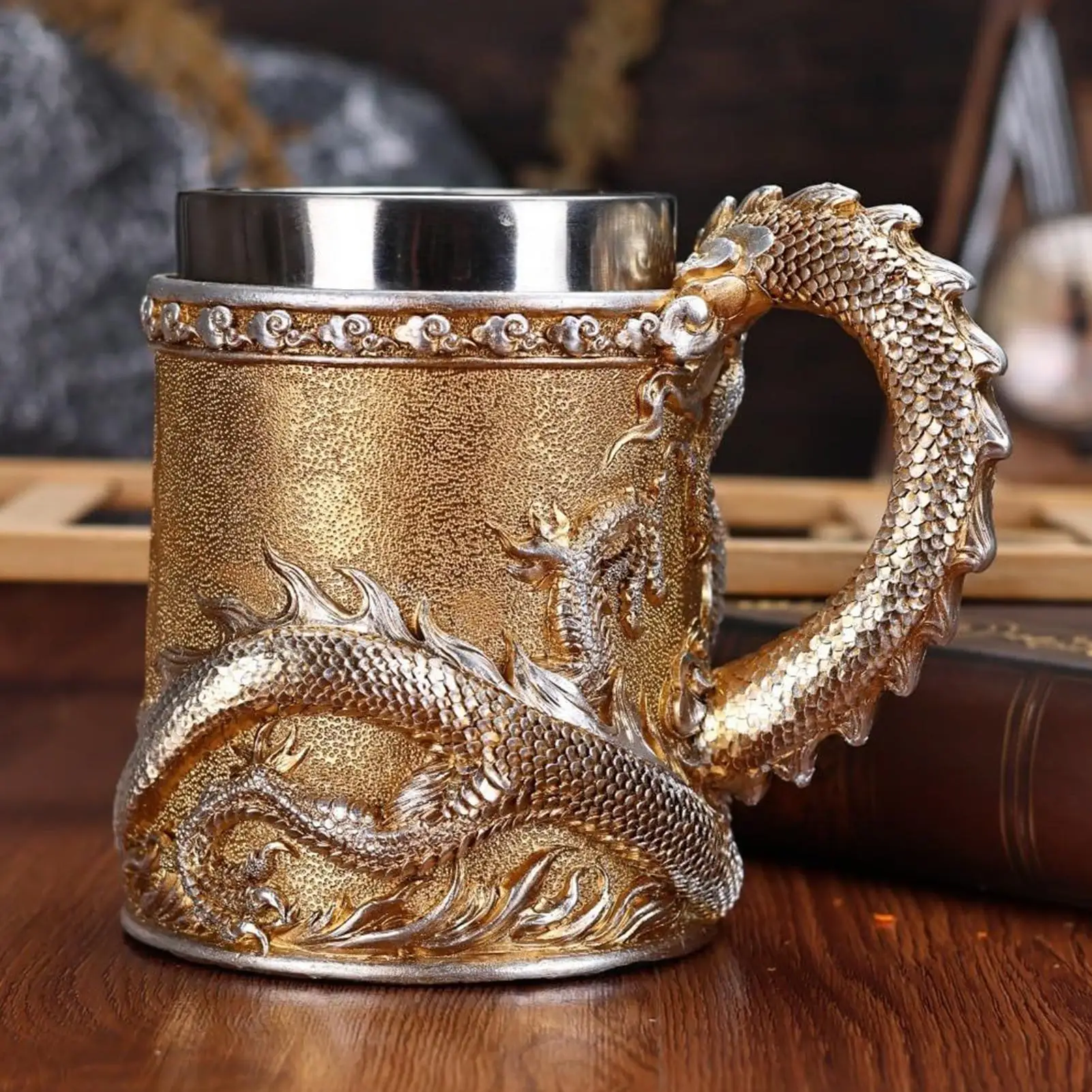 

Dragon Cup Embossed Chinese Metal Drinkware Fun Coffee Mugs Tea Cup Table Decor for Hot Cold Tea Milk Water Juice Beverage Desk