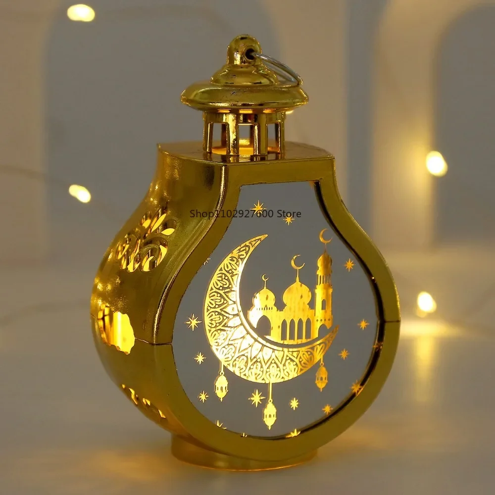 Retro Ramadan Mubarak LED Luce notturna Castello lunare Eid Mubarak Lanterna Islamico Musulmano Ornamento da tavolo 2025 Decorazione per feste a casa