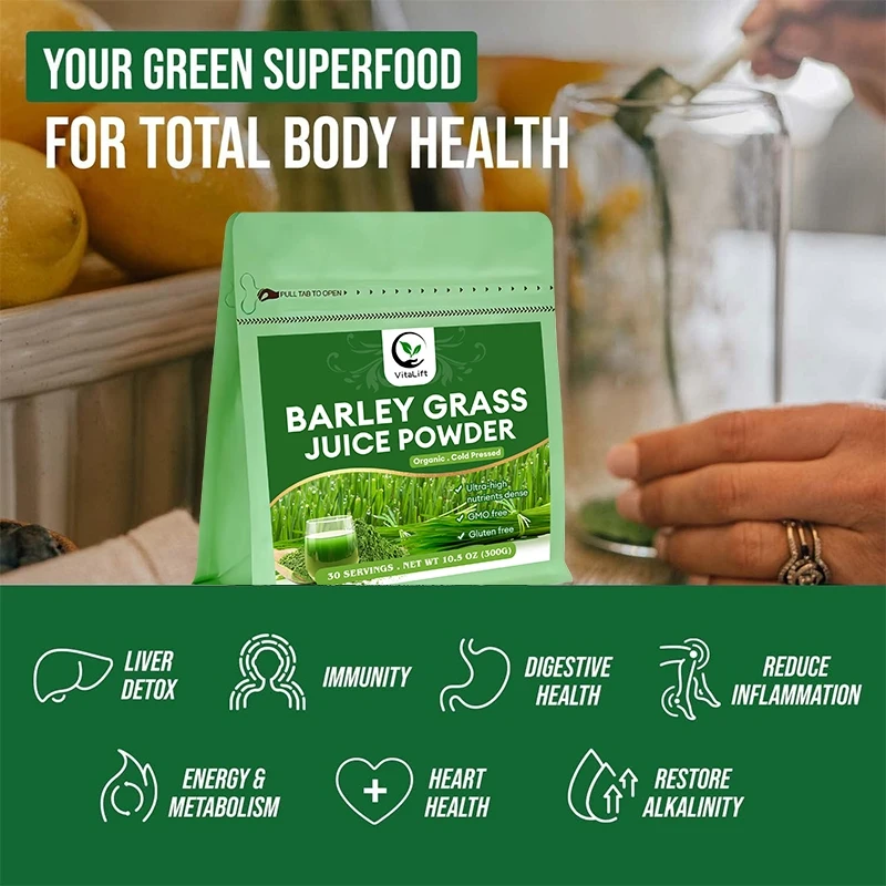 VitaLift Organic Barley Grass Powder, Rich in Vitamins, Minerals, Fibers, & Antioxidants Superfood Greens Mix for Immune Health