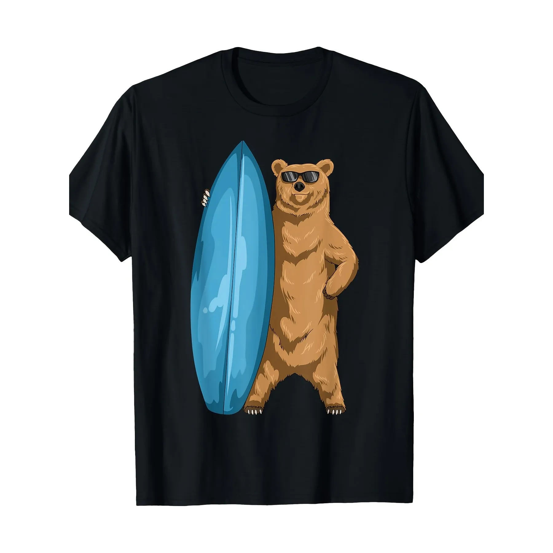 Grizzly Bear Surfing Graphic Tee Funny Animal Lover Men's Short Sleeve T-Shirt