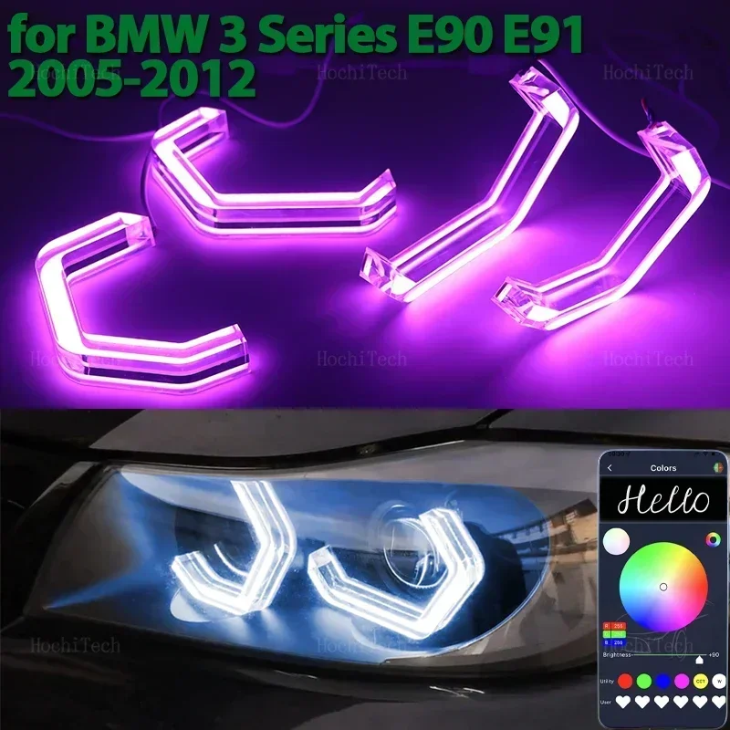 

Многоцветные кольца RGB в стиле M4, светодиодный комплект «ангельские глазки» с управлением через приложение для BMW 3 серии E90 E91 2005-2012 318i 320i 328i 335i