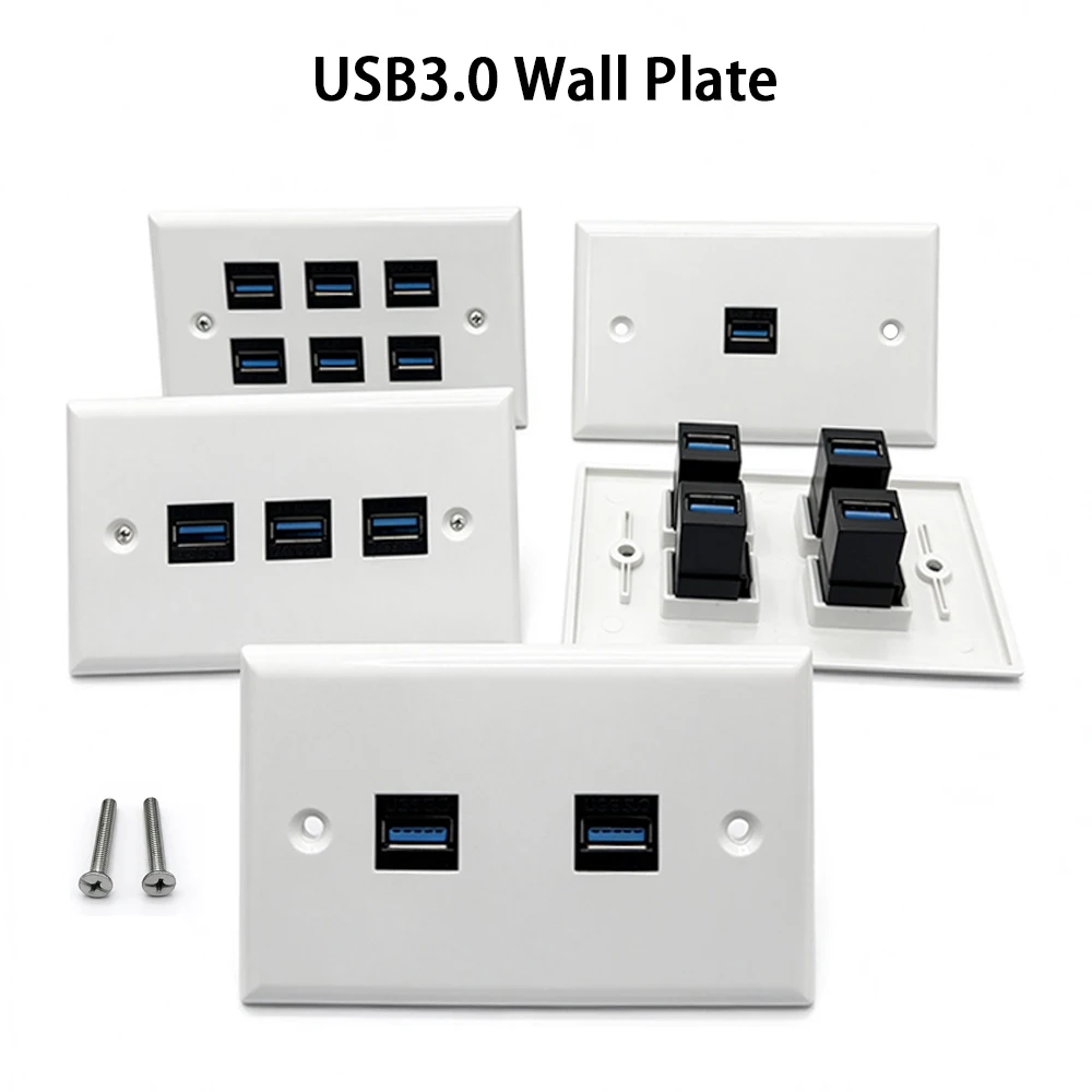 USB 3.0 Wall Plate Keystone Jack Panel 1/2/3/4/6 Port White Faceplate 5Gbps Data Transfer USB A Female Wall Mount Outlet Socket