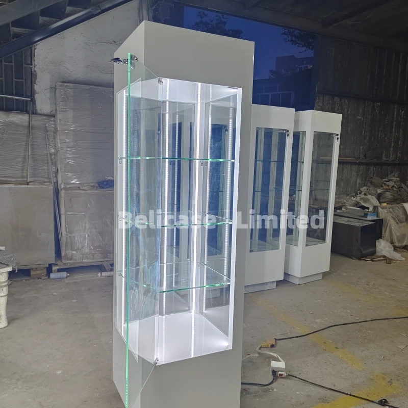 Customized. high end floor jewelry showcase display cabinet jewelry store furniture retail glass stand tower display