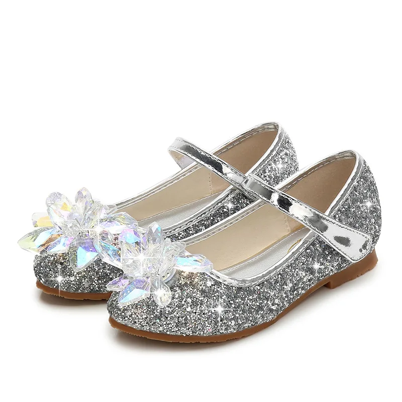 Children's Wedding Flats Kids Princess Soft Soled Shoes Silver Sequin Girls Dance Host Catwalk Dress Performance Student Shoes