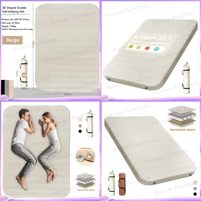 3D TPU Self Inflating Sleeping Pad Double Camping Mattress Thickened Comfortable Sponge Air Bed for Tent Outdoor Hiking