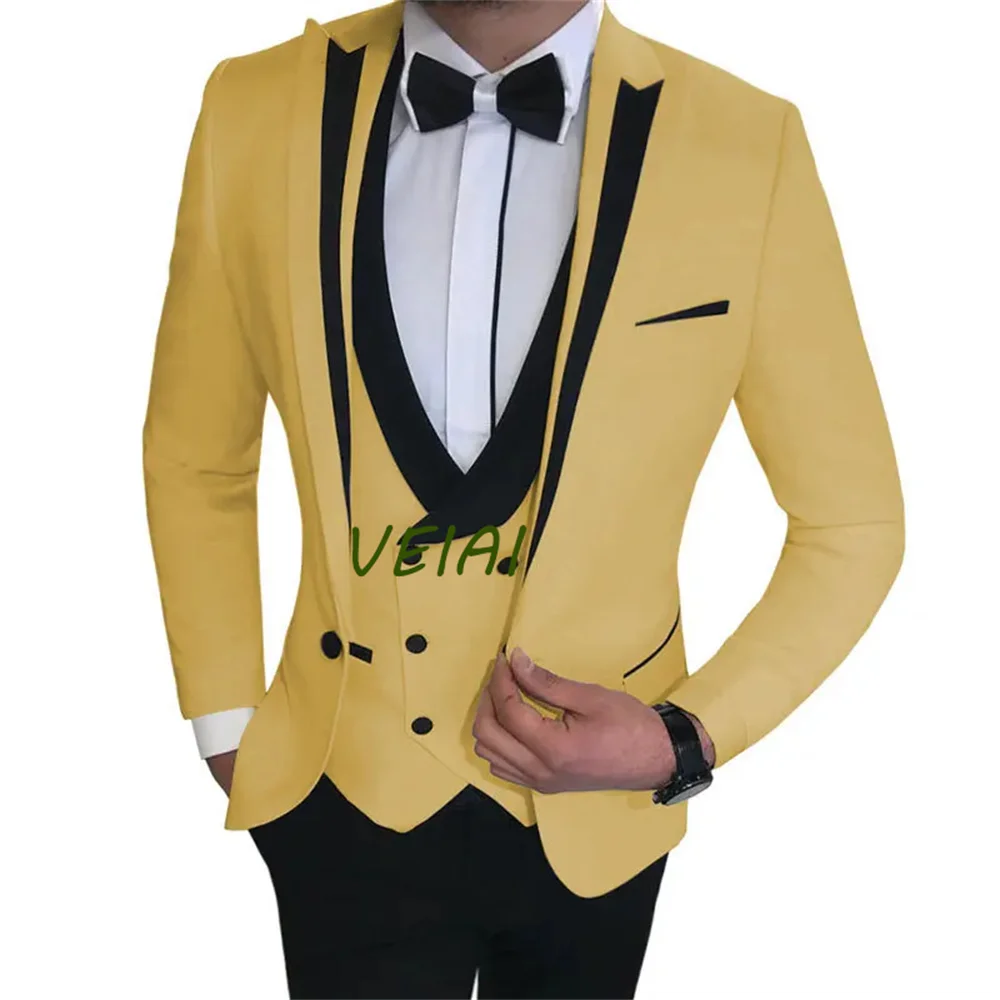 

New Men's Suit 3 Piece Wedding Groom Best Men's Suit Banquet(Blazer+Vest+Pants)