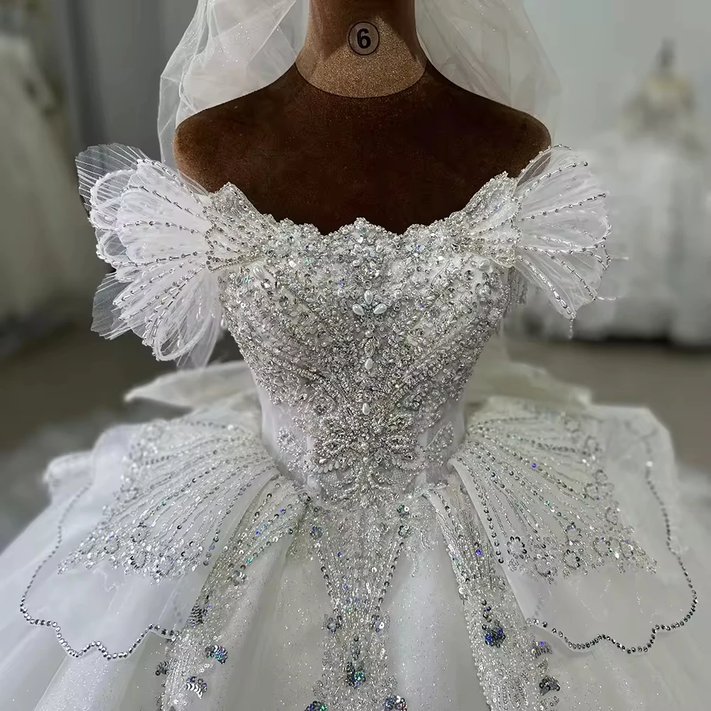 

Robes Mariage Off Shoulder Wedding Dress Lace Up Back Beading Crystal Embroidery Ball Gown Bridal Dress