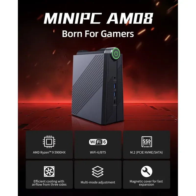2026 Latest Mini PC AMD Ryzen 9 5900HX 8-Core 16-Thread Triple Display Support M.2 NVMe SSD 2TB WiFi 6 4 USB Ports 1 Type-C