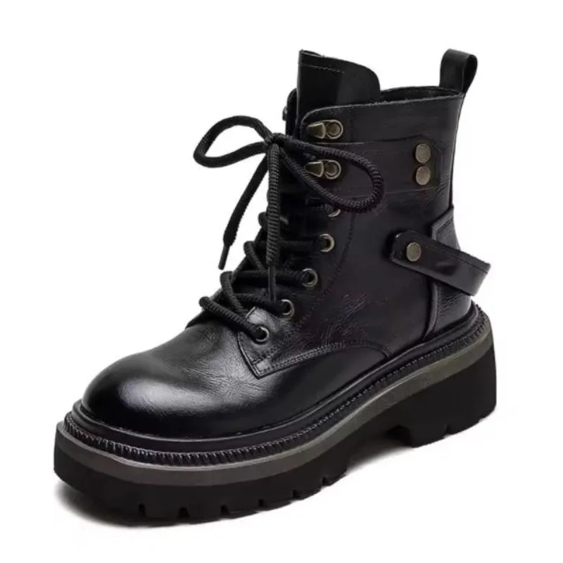 

Роскошные дизайнерские трендовые короткие ботинки 6 см, женские ботильоны ручной работы в стиле ретро в британском стиле из натуральной коровьей кожи на высоком каблуке и платформе