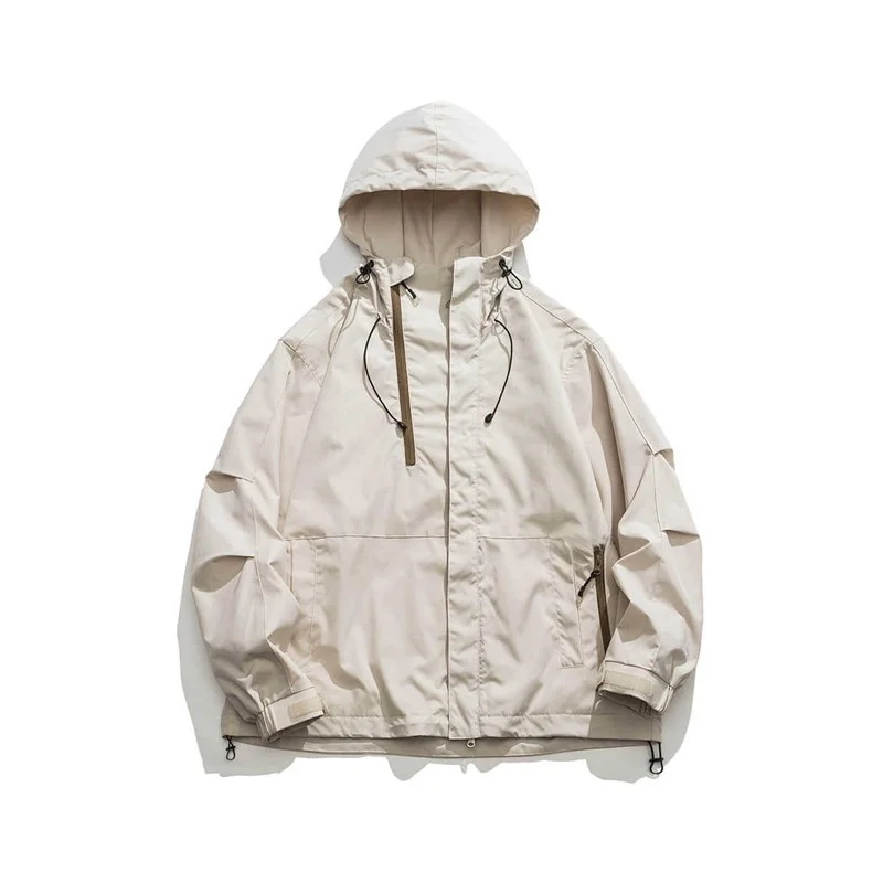 

Американская уличная рабочая куртка для пар, ветровка с капюшоном, свободный крой, пэчворк, прямой подол, боковые карманы