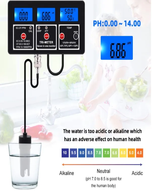 7-in-1 waterkwaliteitstestermonitor