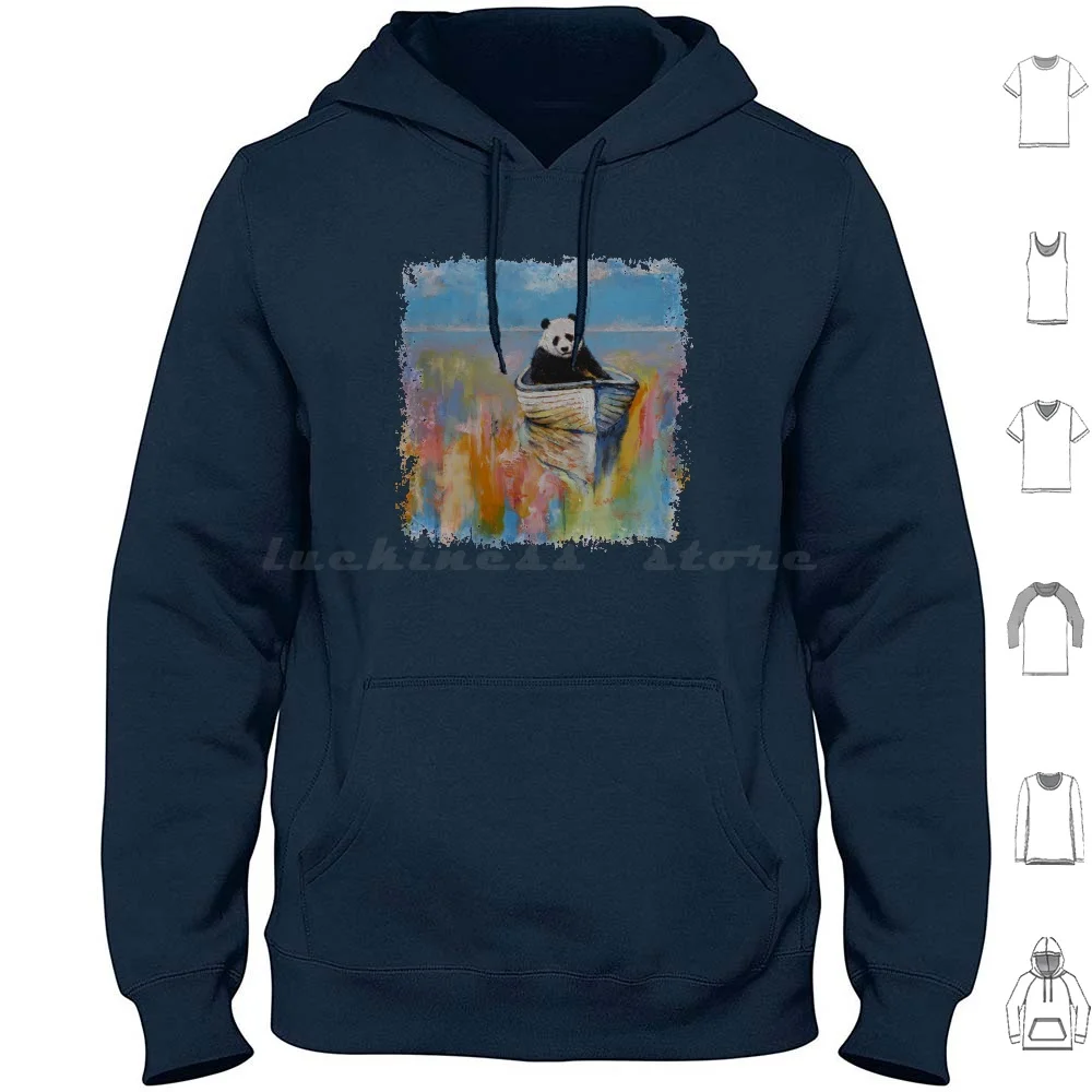 Watercolors Hoodies Long Sleeve Watercolor Watercolors Panda Fun Funny Humor Humorous Cute Sad Bear Giant Panda Boat