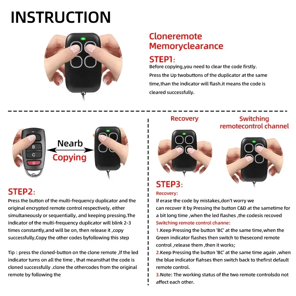 433.92MHz Universal Garage Remote Controller Duplicator Self Copying Fixed Code Automation Gate Clone Command Device