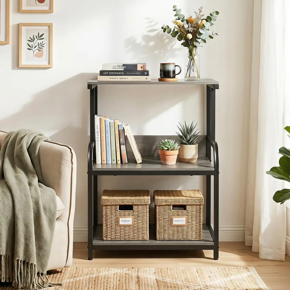 3-Tier Rolling Printer Stand With Adjustable Shelf And Lockable Wheels-Oak